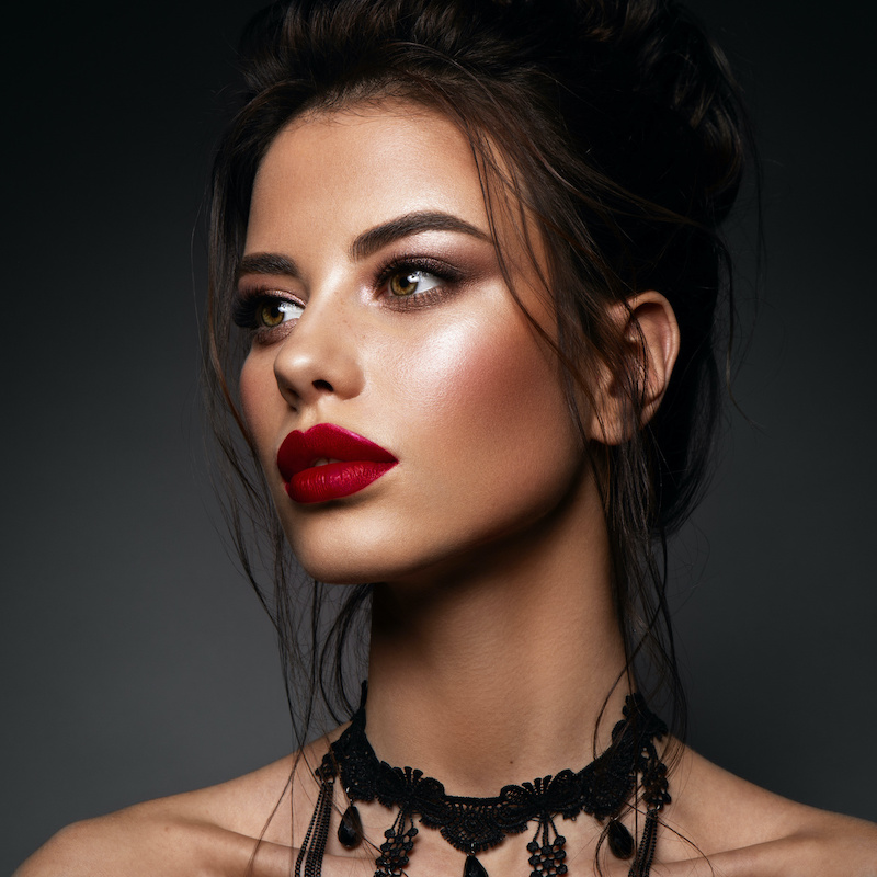 woman with bold red lipstick